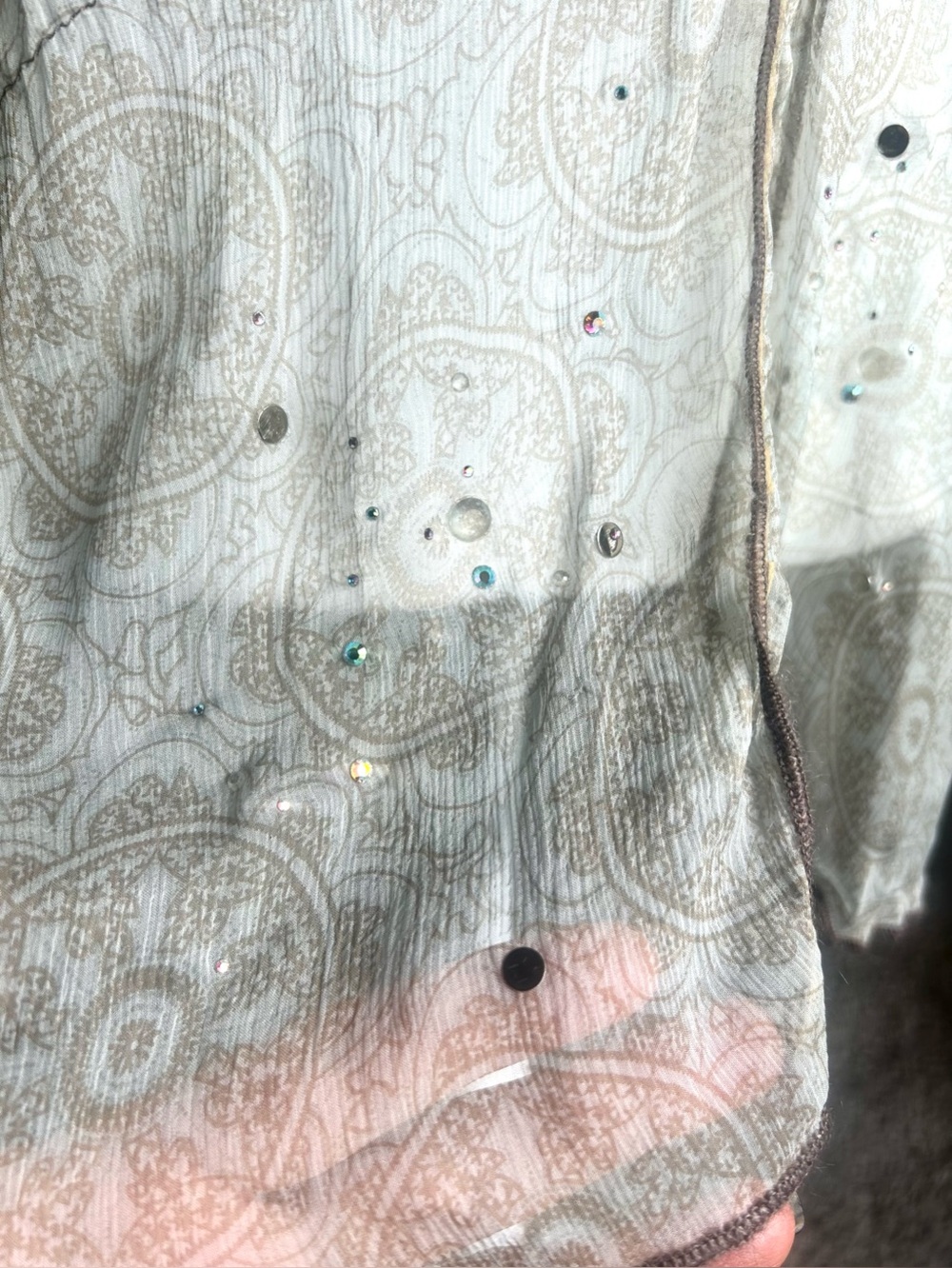 Rozae Nichols 100% Silk Sheer Rhinestone Crinkle Cardigan Jacket M - Picture 10 of 14